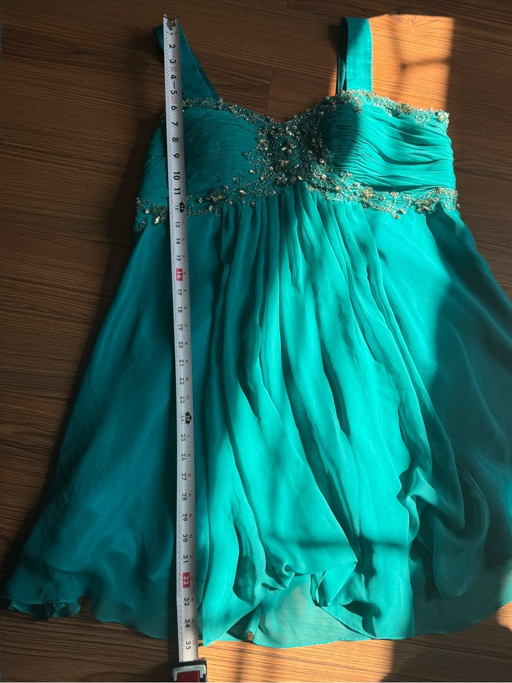 Sydney’s Closet Teal Beaded Chiffon Mini Dress - Picture 16 of 16